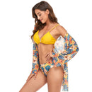 Bikini + Mesh Shawl + Split Swimsuit Women Swimsuit With Chest Pad, Size: L(Yellow)