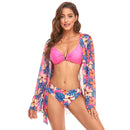 Bikini + Mesh Shawl + Split Swimsuit Women Swimsuit With Chest Pad, Size: XL(Pink)