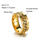 2 PCS Roman Numerals Turnable Chain Titanium Steel Ring, Color: Gold(9)