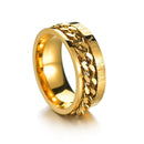 2 PCS Roman Numerals Turnable Chain Titanium Steel Ring, Color: Gold(9)