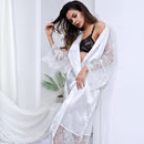 Sexy Glossy Long Nightgown Lace Long-sleeved Erotic Lingerie, Size: S(White)