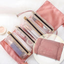 4 In 1 Women Travel Portable Waterproof Mesh Cosmetic Bag(Cherry Pink)