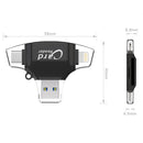 USB 2.0+8Pin +Type-C+Micro USB 4 In 1 Card Reader Supports Reading SD&TF Card(Black)