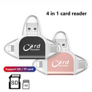 R015 USB2.0 & Micro USB+8Pin+Type-C 4 In 1 Card Reader Supports SD/TF Card(Rose Gold)