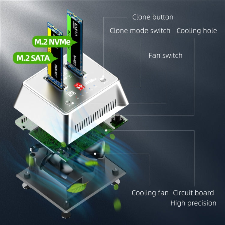 USB3.2 10Gbps to M.2 NVMe SATA Docking Station With Cooling Fan