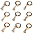 2 PCS Wooden Bead Frosted Bracelet Key Chain Pendant(Orange Leopard Pattern)