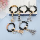 2 PCS Wooden Bead Frosted Bracelet Key Chain Pendant(Zebra Pattern)
