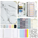 A6 Binder Budget Book Marbled Notebook PU Leather Binder(White)