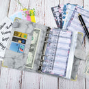 A6 Binder Budget Book Marbled Notebook PU Leather Binder(White)