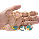 5 PCS Drip Oil Round Keychain Key Ring Bag Pendant(Blue Planet)