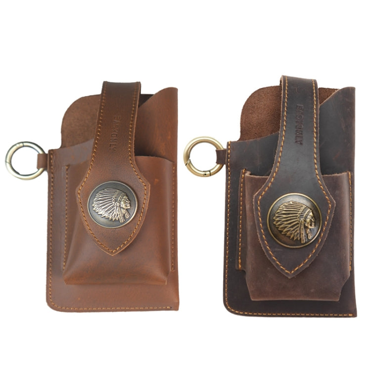 EASYONLY Portable Leather Magnetic With Cover Outdoor Sports Running Phone Waist Bag(Brown)