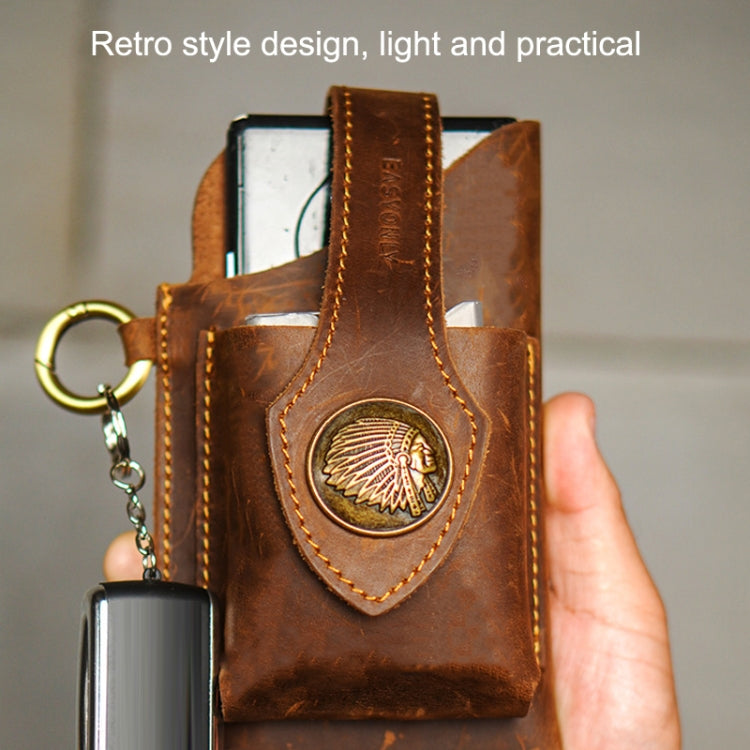 EASYONLY Portable Leather Magnetic With Cover Outdoor Sports Running Phone Waist Bag(Brown)