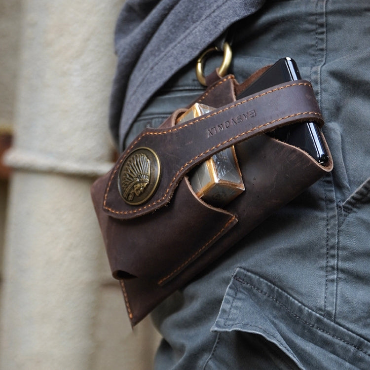 EASYONLY Portable Leather Magnetic With Cover Outdoor Sports Running Phone Waist Bag(Brown)
