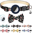 Anti-Lost Printed Bow Pet Collar with Bell for AirTag(Deep Blue)