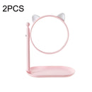 2PCS Bathroom Wall-mounted Multi-function Rotatable HD Vanity Mirror, Style: Cat Ear (Pink)