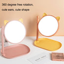 2PCS Bathroom Wall-mounted Multi-function Rotatable HD Vanity Mirror, Style: Cat Ear (Pink)