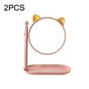 2PCS Bathroom Wall-mounted Multi-function Rotatable HD Vanity Mirror, Style: Cat Ear (Pink Yellow)