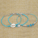 2 Sets 3 In 1 Starfish Shell Beaded Adjustable Bracelet