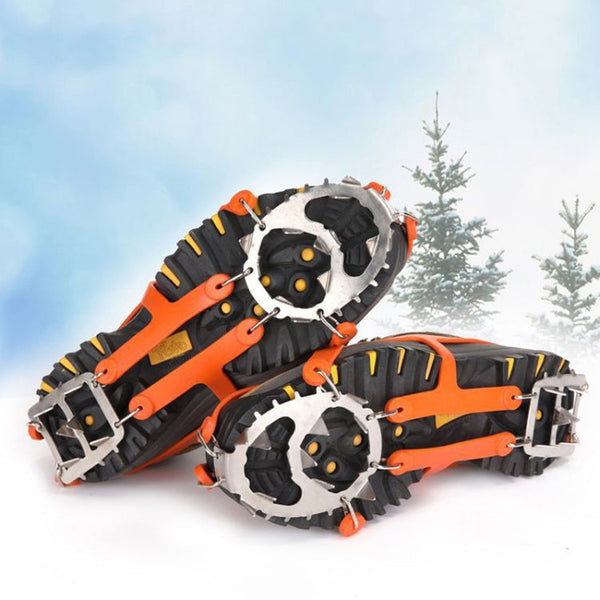 1 Pair 18 Large Spikes Crampons Outdoor Winter Walk Ice Fishing Snow Shoe Spikes,Size: L Orange