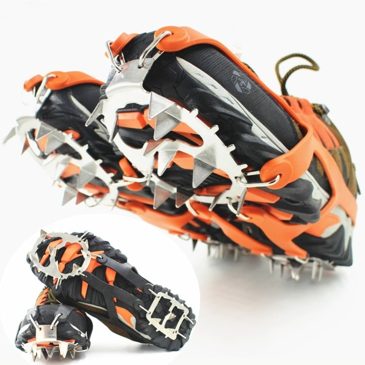 1 Pair 18 Large Spikes Crampons Outdoor Winter Walk Ice Fishing Snow Shoe Spikes,Size: L Orange