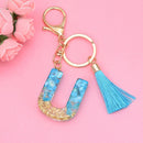 2 PCS English Alphabet Epoxy Tassel Keychain Bag Pendant(U)