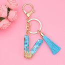 2 PCS English Alphabet Epoxy Tassel Keychain Bag Pendant(V)