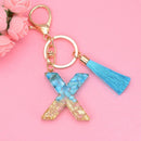 2 PCS English Alphabet Epoxy Tassel Keychain Bag Pendant(X)