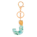 2 PCS Gold Foil Epoxy English Letter Keychain Bag Pendant(J)