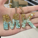 2 PCS Gold Foil Epoxy English Letter Keychain Bag Pendant(C)