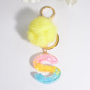 2 PCS Crystal Epoxy Rainbow Color Keychain Hair Ball Ladies Bag Pendant(S)