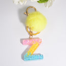 2 PCS Crystal Epoxy Rainbow Color Keychain Hair Ball Ladies Bag Pendant(Z)