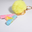 2 PCS Crystal Epoxy Rainbow Color Keychain Hair Ball Ladies Bag Pendant(Z)