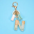 2 PCS Gold Foil English Letter Tassel Keychain Bag Decoration Pendant(N)