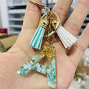 2 PCS Gold Foil English Letter Tassel Keychain Bag Decoration Pendant(R)