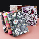 A6 PU Leather Color Printing Notebook Zipper Bag Loose-leaf Budget Binder(Daisy-Black)