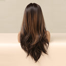 Medium Parted Big Wavy Curly Hair Wig Hand Hook Highlight Lace Wig(Black)