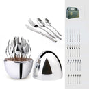 Egg-shaped Western Cutlery Storage Set Party Knife And Fork ABS Silver Egg+24 In 1
