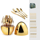 Egg-shaped Western Cutlery Storage Set Party Knife And Fork ABS Golden Egg+24 In 1
