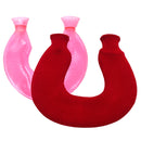 U-shaped PVC Hot Compress Shoulder And Neck Explosion-proof Water Injection Hot Water Bag(Rose Red + Christmas Red Knitted)