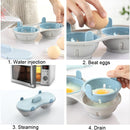 Two-compartment Steamed Egg Box Microwave Steamed Egg Plate Egg Mold(Blue)