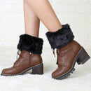 Ladies Short Type Flip Mouth Furry Warm Knit Socks Sleeve Boot Cover(Black)