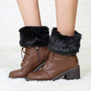 Ladies Short Type Flip Mouth Furry Warm Knit Socks Sleeve Boot Cover(Black)