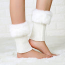 Ladies Short Type Flip Mouth Furry Warm Knit Socks Sleeve Boot Cover(White)