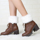 Ladies Short Type Flip Mouth Furry Warm Knit Socks Sleeve Boot Cover(White)