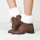Ladies Short Type Flip Mouth Furry Warm Knit Socks Sleeve Boot Cover(White)