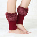 Ladies Short Type Flip Mouth Furry Warm Knit Socks Sleeve Boot Cover(Red)