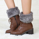 Ladies Short Type Flip Mouth Furry Warm Knit Socks Sleeve Boot Cover(Deep Gray)