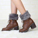 Ladies Short Type Flip Mouth Furry Warm Knit Socks Sleeve Boot Cover(Deep Gray)