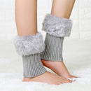 Ladies Short Type Flip Mouth Furry Warm Knit Socks Sleeve Boot Cover(Light Gray)