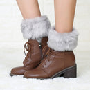 Ladies Short Type Flip Mouth Furry Warm Knit Socks Sleeve Boot Cover(Light Gray)